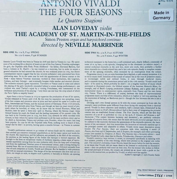 VIVALDI THE FOUR SEASONS - ACADEMY OF ST. MARTIN IN THE FIELDS (VINYL) LP MADE IN GERMANY