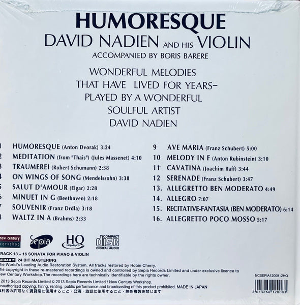 DAVID NADIEN - HUMORESQUE (HQCD) CD MADE IN JAPAN