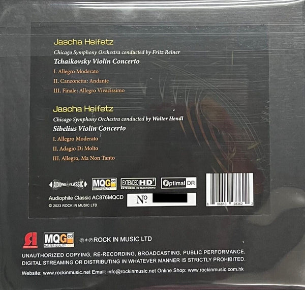 JASCHA HEIFETZ TCHAIKOVSKY VIOLIN CONCERTO/SIBELIUS master quality (MQGCD) CD