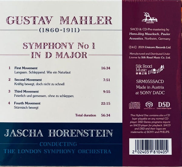 JASCHA HORENSTEIN - MAHLER SYMPHONY NO.1 IN D MAJOR (SACD) CD