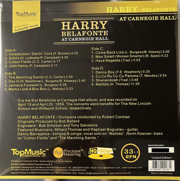 HARRY BELAFONTE - AT CARNEGIE HALL ( 2 X VINYL) MADE IN NETHERLANDS